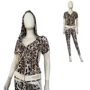 NWT WOMEN'S‎ LYCRA TRACKSUIT 2PC SET HOODED JACKET/PANTS ANIMAL PRINT LOUNGEWEAR